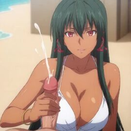 1boy 1boy1girl 1girls ai_generated bracelet breasts cum day dress ejaculation erection female handjob jewelry lips looking_at_viewer male mana_(uq_holder!) mana_tatsumiya ocean outdoors parted_lips penis pov projectile_cum solo_focus straight tagme veins video water