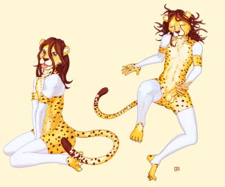 anthro armwear balls blep bodily_fluids cheetah closed_eyes clothed clothing cum elbow_gloves erection felid felin feline femboy fur genital_fluids genitals girly_armor gloves hair handwear kneeling looking_at_viewer lying male mammal markings masturbation navel nude on_back partially_clothed penis precum smile solo spots spotted_body tail technically_nude tongue tongue_out