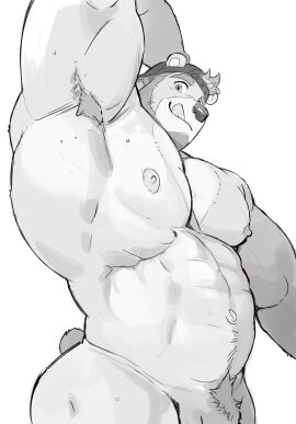 1boy abs arm_above_head arm_up armpit_hair armpits backwards_hat bara baseball_cap bear bear_ears bear_tail beard belly biceps black_and_white body_hair derek_honnington_(saltypoundcake) foreskin furry furry_ears furry_male furry_only greyscale hat_only hi_res large_muscles large_pecs large_pectorals larger_male looking_at_viewer male male_focus male_only muscles muscular muscular_anthro muscular_arms muscular_legs muscular_male muscular_thighs nipples nude nude_male oiled oiled_body original pecs pectorals penis pubic_hair saltypoundcake simple_background smile smiling_at_viewer solo solo_focus solo_male sweat sweatdrop sweating sweaty thick_arms thick_eyebrows tongue tongue_out uncircumcised uncut upper_body upper_body_focus yaoi
