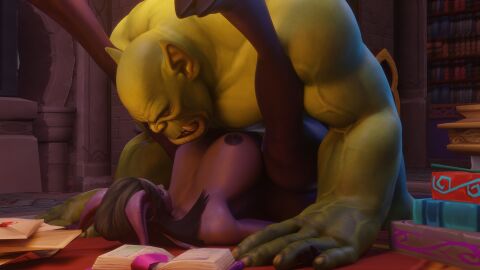 1boy 1girls 3d big_breasts blizzard_entertainment breasts dark_hair draenei female green_skin horde_domination horns interracial interracial_sex interspecies interspecies_sex keshina legs_behind_head male morilymory oc on_back on_table orc orc_(warcraft) orc_male orced original_character purple_skin warcraft world_of_warcraft