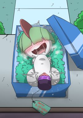 amputee belly_bulge birthday birthday_gift blush body_modification cub deep_blush dildo drooling female game_freak green_hair h1draw heavy_blush hidden_eyes in_container limbless living_onahole living_sex_toy masochism movement_lines nintendo onahole open_mouth pokemon pokemon_(species) pussy quadruple_amputee ralts saliva solo trembling twitching vaginal_insertion vaginal_penetration white_body