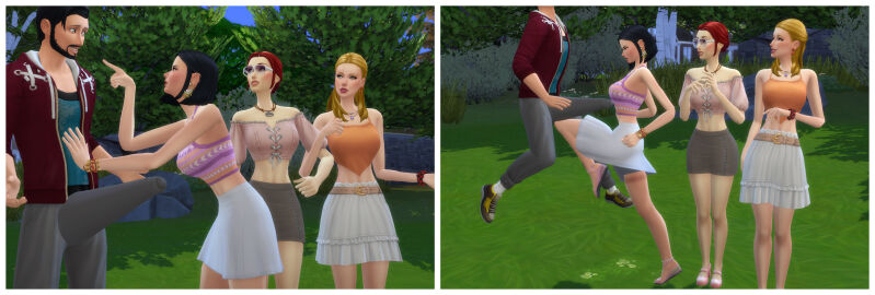 1boy 2024 3d 3girls balls beard big_penis black_hair blonde_hair bottomless bottomless_male breasts casual casual_exposure clothed_female clothed_female_nude_male curvy_female daytime dress erect_penis erection erection_under_clothes female fit fit_female fit_male fitness forest grabbing grabbing_penis grey_shirt huge_cock kick kick_in_the_balls kicked_in_the_balls kicking kicking_balls light-skinned_female light_skin male male/female matrixsims medium_breasts nude nude_male orange_topwear original_characters outdoors pale-skinned_female pale_skin park penis penis_awe pink_topwear pose posing red_hair sandals surprised surprised_expression sweatshirt tattoo tennis the_sims the_sims_4 white_shirt