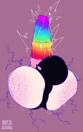 1boy alunir_starsoul animal_genitalia_on_humanoid anus_visible_through_clothes ass balls big_balls big_penis black_panties bulge colored_sketch cracked_wall erotic_overlord excessive_precum femboy freckles horsecock horsecock_on_humanoid huge_ass huge_cock humanoid male panties penis physically_impossible project:_starsong puffy_anus rainbow_penis ripped_clothing ripped_underwear sketch stuck stuck_in_wall unicorn