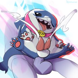 2_penises 2d balls bestiality black_eyes bodily_fluids clothed clothing collar collar_only cum digital_media_(artwork) diphallia diphallism duo feral fish gay genital_fluids genitals godforgiveme4 hemipenes hi_res jeff_the_land_shark male male/male male_only marine marvel marvel_comics marvel_rivals multi_genitalia multi_penis nude orgasm penetration penis shark shark_tail simple_background smile tail teeth tongue tongue_out topless