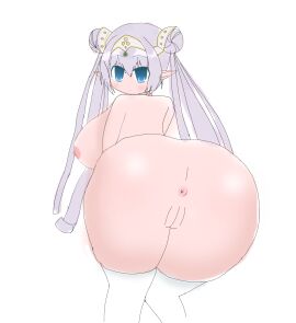 1girls anus ass big_ass big_breasts big_butt blue_eyes breasts britomart_(fate) buttmoe69ing_(artist) cute elf elf_ears fate/grand_order fate_(series) female female_only grey_hair hair_bun nipples plump pussy thighhighs twintails white_thighhighs