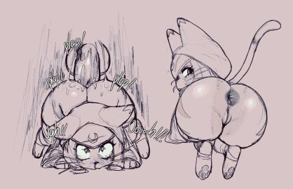 anal anal_invitation anal_penetration anal_sex anal_suggest anthro anthro_penetrated anus ass bottomless butt_from_the_front capcom clothed clothing felid felyne female female_penetrated from_behind_position hair heart_eyes heart_symbol hi_res hood looking_back lynian male male/female male_penetrating male_penetrating_female mammal monochrome monster_hunter monster_hunter_stories_2:_wings_of_ruin okgaki palico pawpads penetration penile penile_penetration penis sex sound_effects tail tsukino_(monster_hunter_stories)