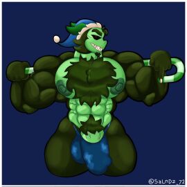 bfad biceps brawl_stars bs23074 chest_hair cocokun! hairy horns male male_only mico_(brawl_stars) muscular nipples pecs pubic_hair santa_hat sharp_teeth