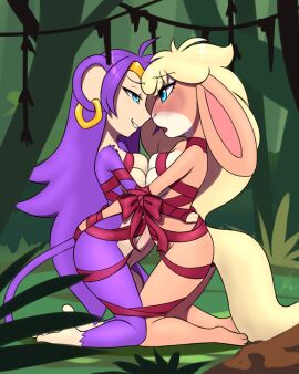 1futa 1girls 2023 4:5 alternate_version_at_source anthro anthrofied ass balls barefoot bedroom_eyes big_penis biped blonde_hair blue_eyes blush bondage bound bound_together bow_ribbon breast_squish breasts breasts_frottage cabbi_(tigershard) crown duo ear_piercing embrace erection eye_contact feet female forest fur furball futa/female futanari genitals gold_ear_piercing gold_ear_ring gold_piercing gold_tiara hair hand_on_ass hand_on_butt haplorhine headgear hi_res intersex intersex/female interspecies jungle kneeling lagomorph leporid long_hair looking_at_another mammal medium_breasts monkey monkey_shantae narrowed_eyes nude on_ground open_mouth orange_body orange_fur outside penis penis_on_belly piercing plant primate purple_body purple_fur purple_hair rabbit red_ribbon ribbon_bondage ribbons seductive shantae shantae_(character) signature smaller_version_at_source smile smirk squish tail tiara tree wayforward