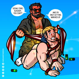 2boys all_fours antony_starr bara beard billy_butcher black_hair blonde_hair bondage_straps cape choking_partner cock_cage gay gay_sex gooning gritting_teeth hairy_chest hairy_fingers hairy_hands handcuffed handcuffs hard_nipples hawaiian_shirt homelander jacket jockstrap karl_urban laser_eyes light-skinned_male light_skin male male_focus male_only messy_hair on_knees opened_shirt pants penis poppers randyslashtoons red_eyes rough_sex slicked_back_hair socks sunglasses the_boys the_boys_(series) torn_pants underwear unprotected_sex us_flag wearing_socks yaoi