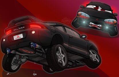 black_body bodily_fluids car carsphilic cum cum_in_pussy cum_inside digital_media_(artwork) dildo dildo_in_pussy dildo_insertion dire_car dire_machine dire_vehicle female genital_fluids genitals hi_res living_car living_machine living_vehicle looking_at_viewer looking_pleasured low-angle_view machine masturbation mitsubishi mitsubishi_eclipse not_furry open_mouth penetration pussy rear_view red_eyes sex_toy sex_toy_in_pussy sex_toy_insertion simple_background solo tire traffic_cone vaginal_penetration vehicle what