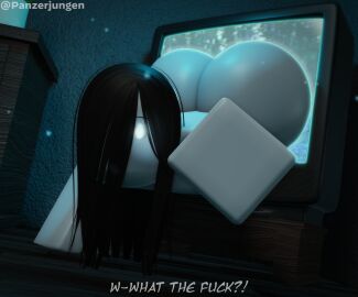 1girls 3d ass ass_focus big_ass black_hair coming_out_of_tv completely_nude completely_nude_female english_text female female_only long_hair naked naked_female nude nude_female panzerjungen roblox robloxian solo solo_female tagme text the_ring yamamura_sadako