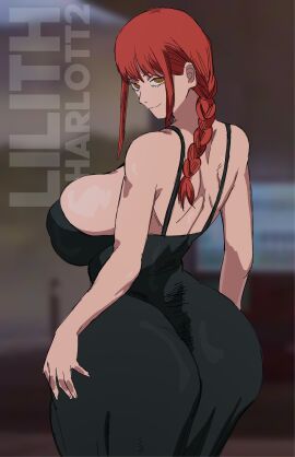 1girls ass chainsaw_man dress female huge_ass lilithcharlott2 makima_(chainsaw_man) red_hair tagme