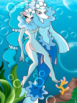 2024 2girls ass ass_focus blue_eyes blue_hair blue_tail blush blush_lines bottomless_female bubbles butt_focus digital_drawing_(artwork) fanart fanart_from_twitter feet female female_focus female_only feral generation_7_pokemon human humanized_pokemon light-skinned_female light_skin looking_at_viewer mammal multiple_females multiple_girls nintendo ocean ocean_background pale-skinned_female pale_skin pinniped pokemon pokemon_(species) pokemon_sm pokephilia primarina sakiartnsfw sea_lion seal seductive_look smiling_at_viewer swimming underwater white_body