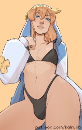 1boy black_bra black_panties black_underwear blonde_hair blue_eyes bra breasts bridget bridget_(guilty_gear) bulge bulge_in_panties bulge_through_clothing covered_breasts covered_penis crossdressing crossdressing_male female femboy feminine_male from_below girly guilty_gear hand_on_chest hoodie jacket kalruna light-skinned_male light_skin long_sleeves looking_at_viewer looking_down male male_only medium_hair open_hoodie open_jacket otoko_no_ko panties penis penis_bulge penis_in_panties penis_under_clothes revealing_clothes semi_nude simple_background smile solid_color_background solo solo_focus solo_male thick_legs thighs trans_woman transgender transgender_female transgender_woman trap underwear viewed_from_below wide_hips