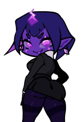 1girls 2d angry_face animated animated_gif ass ass_focus ass_up bigcewwy black_skirt curvy curvy_female earrings female friday_night_funkin gem_on_forehead gif heart jiggle makeup pessy_(psych_engine) psych_engine purple_eyes purple_hair purple_heart_(symbol) purple_hearts purple_lipstick purple_nipples purple_skin safe safe_for_work sfw shorter_than_10_seconds white_background