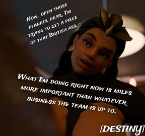 3d dark-skinned_futa dark_skin dialogue erection futanari hyper_penis illari_(overwatch) illari_quispe_ruiz intersex nsfwdestiny offscreen_character overwatch overwatch_2 overwatch_league penis text