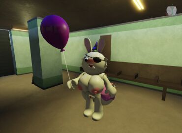 1girls 3d adorablebunny17 ass balloon big_ass big_breasts birthday_hat breasts bunny_(piggy) completely_naked completely_nude eyepatch female female_focus female_only hat nude piggy_(game) roblox roblox_game roblox_studio solo