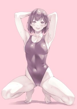 1girls absurd_res absurdres arm_behind_head armpit_crease armpit_peek armpits bare_armpits bare_calves bare_chest bare_hands bare_hips bare_knees bare_legs bare_shoulders bare_thighs barefoot belly belly_button bikini blush blush_face blush_lines blushed_face blushing_at_viewer blushing_face blushing_female breasts busty busty_female calves cleavage cleft_of_venus collarbone dot_nose elbows embarrassed_exposed_female embarrassed_expression embarrassed_female exposed exposed_armpits exposed_arms exposed_feet exposed_legs exposed_shoulders exposed_thighs exposed_toes feet female female_focus female_only full_body groin hairless_armpits hand_behind_head high_resolution highres hourglass_figure knees lean_figure legs legs_apart light-skined_female light-skinned_female light_skin lips looking_at_viewer macosee medium_breasts medium_hair monochrome narrow_waist navel nervous nervous_face nervous_female nervous_smile one-piece_swimsuit original original_art original_artwork original_character original_characters parted_lips pink_background pussy shaved_armpits short_hair shoulders shy shy_smile simple_background slender_body slender_waist slim_female slim_waist smile smiley_face smiling_at_viewer smooth_armpits solo spread_legs squatting squatting_female standing sweat sweatdrop sweaty_armpit sweaty_armpits sweaty_body sweaty_legs sweaty_thighs swimsuit swimwear thick_thighs thighs thin_waist toes v-line white-skinned_female white_background white_skin wide_hips