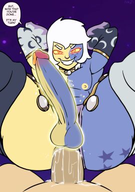 2boys anal anus armwear ass asymmetrical_nipples balls big_penis caption cum cum_in_ass cum_inside dialogue femboy femboydom gay_sex genital_growth glowing glowing_eyes hung_bottom hung_trap legwear looking_at_viewer magic male male_only male_pov monster_femboy nipples penis penis_growth planz34 png pov role_reversal sex switch text the_collector_(the_owl_house) the_owl_house thick_thighs two-tone_body versatile white_hair wide_hips yaoi