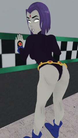 1girls 3d ass black_leotard dc dc_comics female hypnosis latinkaixa leotard raven_(dc) teen_titans white_eyes