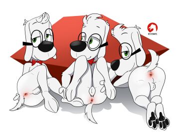 2024 20th_century_fox 20th_century_studios absurd_res anthro anus balls bow_tie canid canine canis domestic_dog dreamworks dreamworks_animation eyewear genitals glasses green_eyes group hi_res jay_ward_productions male mammal mr._peabody mr._peabody_&_sherman nude osterars presenting presenting_anus raised_tail rocky_and_bullwinkle signature smile tail trio watermark