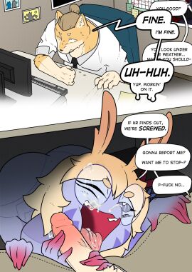 absurd_res anthro arthropod ass big_ass big_butt blonde_hair bodily_fluids bran-draws-things bran_(bran-draws_things) canid canine canis cum cum_in_mouth cum_inside cum_on_face dialogue domestic_dog duo female fur genital_fluids genitals hair hi_res insects interspecies lepidopteran licking male male/female mammal manbun moth multi_arm multi_eye multi_limb nude office open_mouth oral penile penis penis_lick purple_body sex shiba_inu speech_bubble spitz stealth_sex tan_body tan_fur tongue under_desk under_the_table unprofessional_behavior venus_(spookiestmoth)