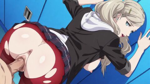 ai_generated ann_takamaki ass ass_focus azure993 blonde_hair breasts breasts_out cowgirl_position doggy_style female female_focus from_behind leaning_forward looking_back persona persona_5 reverse_cowgirl_position riding riding_penis tagme video