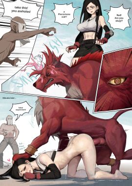1girls 2boys absurd_res animal_genitalia animal_penis ass big_ass big_breasts big_butt black_hair blush breasts canine_genitalia canine_penis censored clothed clothing comic dialogue english_text female female_penetrated feral feral_penetrating feral_penetrating_human final_fantasy final_fantasy_vii genitals heart_symbol hi_res human human_on_feral human_penetrated interspecies knot long_hair male male/female male_penetrating male_penetrating_female mammal mosaic_censoring multiple_boys multiple_males penetration penis profanity red_xiii sex square_enix text tifa_lockhart wjs07 zoophilia