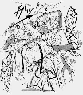 2024 alastor_(hazbin_hotel) anal anal_sex antlers artist_request claws deer deer_humanoid demon demon_boy gay hazbin_hotel humanoid male penis vox_(hazbin_hotel)