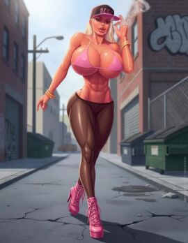 1girls abs ass big_ass big_breasts bikini bikini_top bimbo bimbo_lips blonde_hair blue_eyes breasts car cleavage day drug_use drugs female hi_res high_heels high_resolution highres huge_breasts huge_lips jen_herron joint joints leggings legs marijuana midriff midriff_baring_shirt my_mom_and_sister_are_size_queen_sluts nipples pink_lipstick pink_nails slut_cap slutwr1ter smoking smoking_weed summer tagme temogam thick_thighs tongue tongue_out video weed white_skin