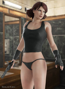 3d black_panties desert_eagle female fingerless_gloves gloves gun handgun meryl_silverburgh metal_gear_solid panties shirt_and_panties short-haired_female short_hair sonjo-kishi weapon