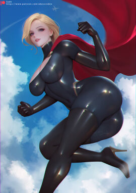 1girls 2024 alternate_costume areola_slip artist_signature blonde_hair breasts cameltoe cape cleavage cleavage_cutout cloud dc dc_comics elbow_gloves female female_only flying high_heels impossible_clothes large_breasts latex latex_gloves latex_thighhighs light-skinned_female light_skin power_girl pussy sade_abyss shiny_clothes short_hair skin_tight solo solo_female spandex stiletto_heels superman_(series) thighhighs