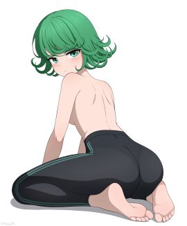 1girls ass barefoot bra_removed feet female female_only green-haired_female green_eyes green_hair leggings one-punch_man short_green_hair short_hair solo solo_female solo_only tagme tatsumaki topless topless_female yisusjpl yoga_pants