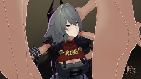 1girls 2boys 3d animated animated_gif big_breasts blush breasts caesar_king caesar_king_(zenless_zone_zero) cleavage cleavage_cutout clothed clothed_female_nude_male clothing female group handjob imminent_oral kayyye kissing_penis light-skinned_female light-skinned_male light_skin male medium_hair mmf_threesome nude nude_male pale-skinned_female pale_skin penis penis_kiss self_upload threesome tongue tongue_out zenless_zone_zero