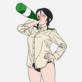alcohol chouno_ami clothed clothing color colored drinking female girls_und_panzer military military_uniform onsen_tamago_(hs_egg) simple_background solo solo_female solo_focus