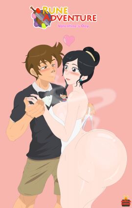 1boy 1girls animacomics anna_lucy_(rune_adventure) ass big_ass black-haired_female blushing female huge_ass ikki_(rune_adventure) incest just_married male married_couple mature_female milf mommy momwife mother_and_son outfit pale_skin rune_adventure thick_ass unsettling valentine's_day wedgie