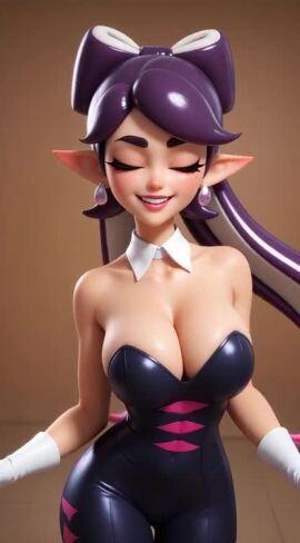 1girls 3d ai_generated animated black_hair callie_(splatoon) cleavage dancing dress gloves huge_breasts inkling inkling_girl kosine1777 pointy_ears splatoon splatoon_(series) squid squid_girl tagme video white_gloves