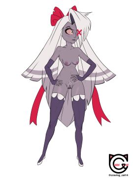 female grey_body hairy hazbin_hotel vaggie_(hazbin_hotel) white_hair