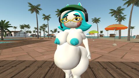 1girls 3d anthro anthro_only bbw bbw_mom beach belly breasts completely_nude fat female female_only furry furry_female garry's_mod glasses gmod hat headphones kabalmystic karen_(smg4) karen_katphish naked_glasses naked_hat naked_headwear nude nude_female pool pregnant smg4 solo_female
