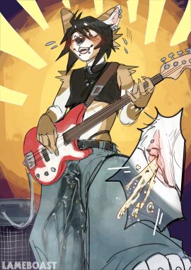 2025 4_toes 5_fingers amplifier anthro artist_name barbell_piercing barefoot bass_guitar belt big_clitoris black_belt black_bracelet black_clothing black_collar black_hair black_nose black_shirt black_thong black_topwear black_underwear blue_bottomwear blue_clothing blue_eyes blue_jeans blue_pants blush bodily_fluids bottomwear bracelet brown_body brown_claws brown_ears brown_eyes brown_fur canid canine claws clitoral_hood clitoral_hood_barbell clitoral_hood_piercing clitoris close-up clothed clothed_anthro clothed_cuntboy clothing collar crop_top cuntboy cuntboy_anthro cuntboy_peeing cutaway denim denim_bottomwear denim_clothing ear_piercing ear_ring eyebrow_through_hair eyebrows facial_piercing fangs feet finger_claws fingers flying_sweatdrops fur genital_fluids genital_piercing genitals guitar hair heterochromia hi_res humanoid_genitalia humanoid_hands humanoid_vulva inner_ear_fluff intersex intersex_anthro intersex_peeing jeans jewelry lameboast lip_piercing long_hair mammal midriff multiple_piercings musical_instrument necklace nose_piercing nose_ring omorashi on_stage open_mouth pants peeing piercing pink_clitoris pink_inner_ear pink_vulva playing_music plucked_string_instrument pointy_ears prick_ears public pussy ring_piercing septum_piercing septum_ring shirt sleeveless_shirt snakebite_piercing snout solo spiked_bracelet spikes string_instrument sweat sweatdrop teeth text thong toe_claws toes tongue topwear trans_(lore) trans_man_(lore) translucent translucent_hair tuft underwear urine urine_stream vulva watermark wet wet_bottomwear wet_clothing wet_pants wetting white_body white_claws white_eyebrows white_fur white_inner_ear_fluff wide_eyed