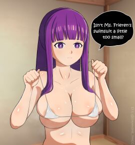 1girls adult adult_female almost_naked almost_nude areola_slip areolae areolae_slip bare_arms bare_chest bare_hands bare_midriff bare_shoulders bare_skin bikini bikini_only bikini_top blunt_bangs breasts busty busty_female busty_girl cleavage collarbone damnshe_thicc dialogue dialogue_bubble elbows english english_dialogue english_text exposed_arms exposed_chest exposed_midriff exposed_shoulders exposed_skin eyebrows_visible_through_hair female female_focus female_only fern_(sousou_no_frieren) fingers halterneck high_resolution highres indoor indoor_nudity indoors large_breasts lean_figure long_hair mature mature_female micro_bikini midriff mostly_nude naked naked_female naked_woman narrow_waist nearly_nude nude nude_female nudity practically_nude purple_eyebrows purple_eyes purple_eyes_female purple_hair purple_hair_female shoulders slender_body slender_waist slim_waist solo sousou_no_frieren standing string_bikini swimsuit swimwear text text_bubble upper_body