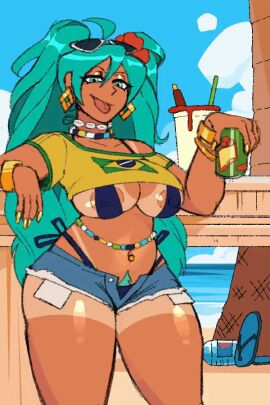 1girls 2:3 animated ass belly belly_button belly_piercing big_breasts blue_eyes blue_hair boobs bra bracelet bracelets brazilian brazilian_female brazilian_miku breasts brown_body brown_skin child_bearing_hips dorotero earrings female female_focus female_only flower flower_in_hair golden_bracelets golden_earrings golden_nail_polish golden_nails guarana_antarctica hatsune_miku holding holding_object holding_soda inviting inviting_viewer jeans latina long_hair micro_jeans micro_shorts necklace nipples nipples_visible_through_clothing open_jeans panties piercing pink_nipples ponytails pose posing posing_for_the_viewer pubic_hair pussy pussy_hair shirt shirt_up skimpy skimpy_clothes sunglasses sunglasses_on_head tan-skinned_female tan_skin tanlines teasing teasing_viewer thick thick_ass thick_hips thick_legs thick_thighs thong tongue tongue_out vertical_video viewer_pov vocaloid