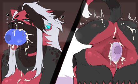 absurd_res animal_genitalia animal_penis anthro anus ass bedroom_eyes black_body black_fur black_highlights bodily_fluids breasts brown_background canine_genitalia canine_penis cleavage clothed clothing cum cum_in_mouth cum_in_pussy cum_inside cumshot curved_horn demon disembodied domestic_cat ear_piercing ejaculation erection felid feline felis fellatio female fur gauged_ear genital_fluids genitals gutmixer hair half-closed_eyes heart_symbol hi_res highlights_(coloring) horn humanoid_genitalia humanoid_pussy knot knotting long_hair male mammal narrowed_eyes oral oral_knotting oral_penetration orgasm penetration penile penis perineum piercing pussy red_body red_fur seductive sex shi_(oolongmatchatea) simple_background solo_focus spread_ass spread_butt spreading tongue tongue_out uncensored vaginal_knotting vaginal_penetration white_hair