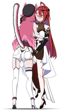 2girls animal_ears aroused ass ass_grab big_ass big_butt biting_lip breast_press breast_squish breast_to_breast breasts cameltoe clozet_envy elizabeth_rose_bloodflame erect_tail female groping hololive hololive_english hololive_english_-justice- horny_female huge_breasts jpeg knee_rubbing_pussy large_breasts naughty_face panties panty_peek pink_hair pussy raora_panthera rubbing sexually_suggestive shorts skirt smile symmetrical_docking tail thick_thighs thigh_squish thighhighs thighs virtual_youtuber vtuber white_background yuri