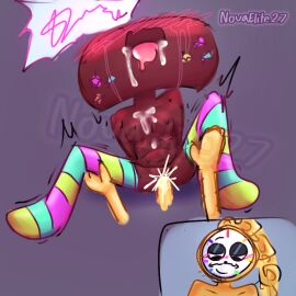 ahe_gao arms_behind_back belly_bulge blush blushing cosmo_(dandy's_world) cum cum_in_mouth cum_in_pussy cum_inside cum_on_body cum_on_chest cumming cumming_while_penetrating dandy's_world dandys_world dyle_(dandy's_world) dyle_timesly female femboy knees_up legs_apart legs_spread male male/male novaelite27 on_back open_legs orgasm penetration penis penis_in_pussy pussy saliva stockings thighhighs tongue tongue_out