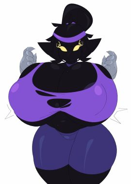 1girls ass big_ass big_breasts black_hair black_skin breasts clothed clothing cytrusawa female front_view gloves huge_ass huge_breasts league_of_legends non-human shorts solo thick_thighs veigar workout workout_clothes