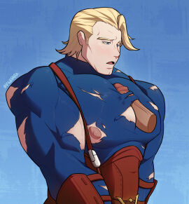 arthur_(fire_emblem_fates) balls bara blush boner disembodied_penis erection fire_emblem fire_emblem_fates gay male male_only muscles muscular pecjob penis ripped_clothing vvulfbara yaoi