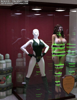 3d anna_marie bound bound_arms bound_legs completely_naked completely_nude female mannequin marvel marvel_comics nude nude_female rogue_(x-men) thejpeger trophy_case x-men