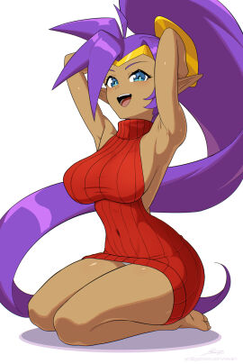 1girls armpits ass bare_shoulders bare_thighs barefoot big_ass big_breasts big_butt bimbo blue_eyes blush breasts busty eyelashes female huge_breasts long_hair no_pants panties ponytail purple_hair revenantart seductive shantae shantae_(character) smooth_skin sweater thick_ass virgin_killer_sweater white_panties