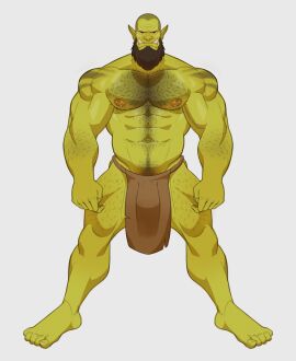 abs bara beard biceps big_bulge bulge flaccid green-skinned_male green_body green_skin hairy_chest male male_nipples male_only male_pubic_hair masculine_male mature_male muscular muscular_male nipples orc orc_male pecs penis pointy_ears pubic_hair skayous solo solo_male teeth teeth_visible tusks yaoi